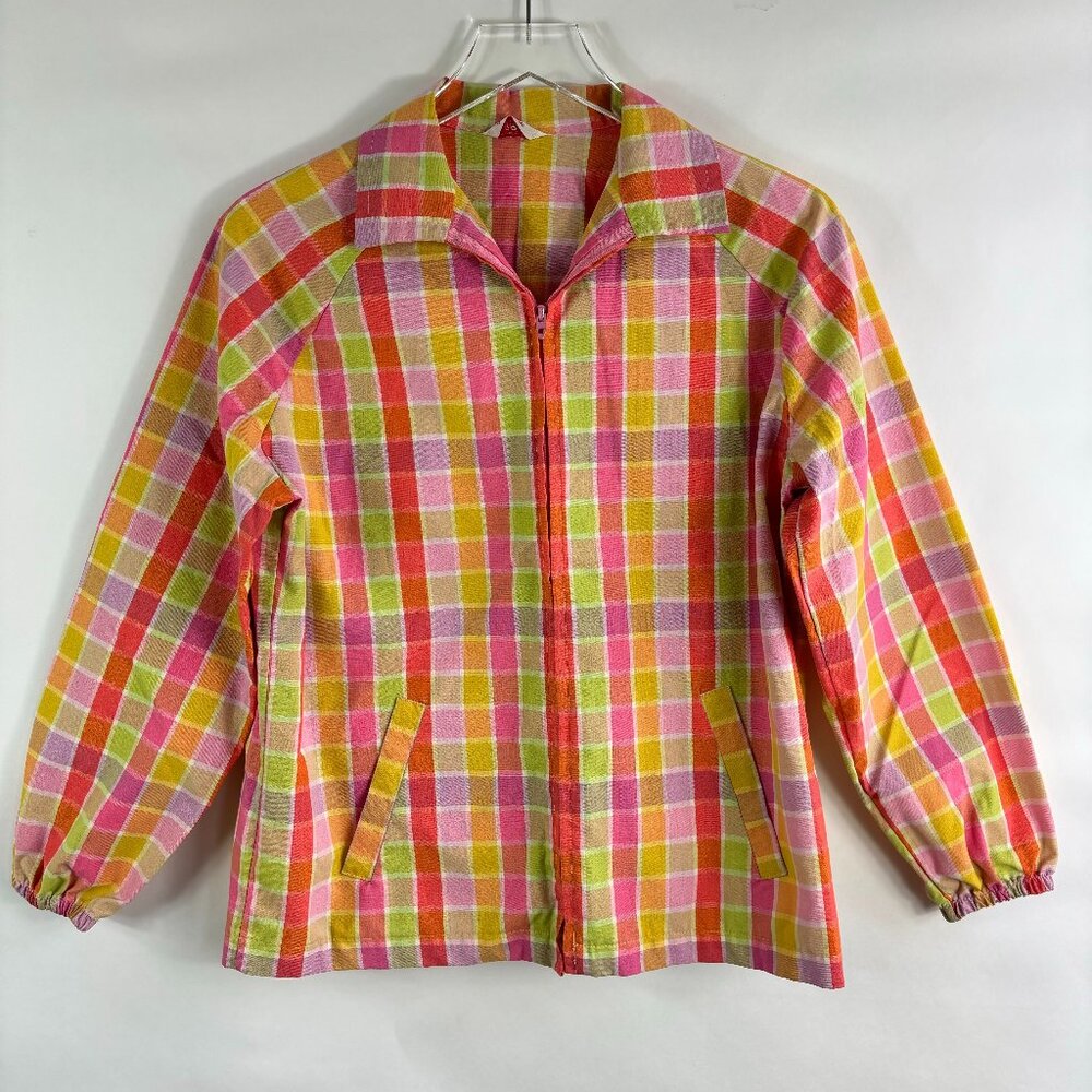 Vintage 60s 70s plaid women’s zippered jacket Pastel golf preppy Californiawear
